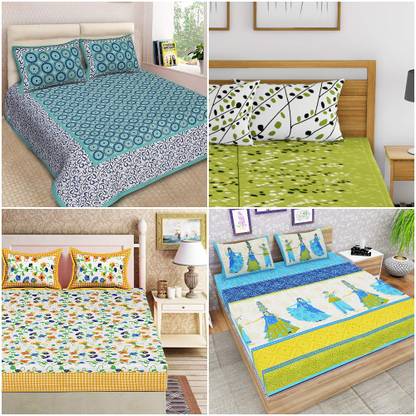 magic angel 144 TC Cotton Double Jaipuri Prints Flat Bedsheet
