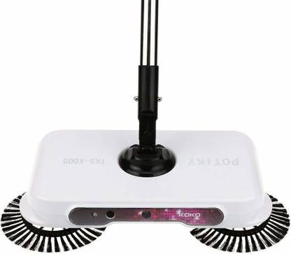 LAVNIK Fordable 360° Rotating Brush Spin Hand Push Broom Sweeper Floor Cleaning Mop Plastic Wet and Dry Brush