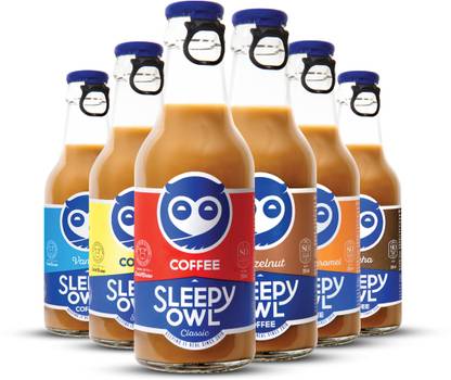 Sleepy Owl Assorted Iced Coffee | Set of 6 Bottles | 6 Flavours | Ready to Drink | Real Ingredients | No Preservatives| Roast & Ground Coffee