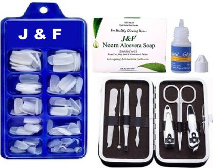 HINSHITSHU Best Quality Fake Nails With Glue And Neem Aloevera Soap , 7 in 1 Manicure Tool Kit