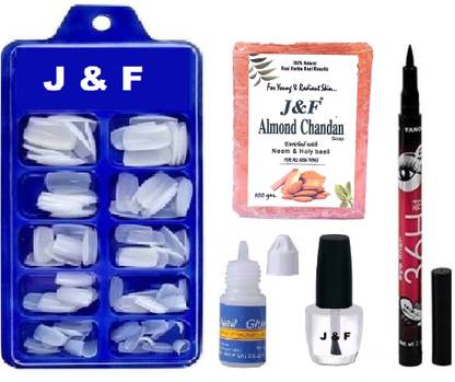 HINSHITSHU Artificial Nails With Glue & Top Coat Nail Paint , Chandan Soap , 36 Hours Eyeliner