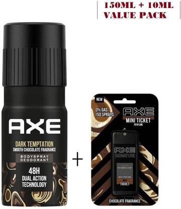 AXE 1 DARK TEMPTATION DEODORANT 150ML + 1 DARK TEMPTATION TICKET PERFUME 10ML Body Spray  -  For Men