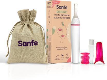 Sanfe Desire Facial Precision Electric Trimmer for Perfect eyebrows | Sleek & Flexible hold | Anti Slip Grip | Designed for Shaping Brows | Easy & Safe | Upto 2 hours running time Trimmer 2 min  Runtime 20 Length Settings