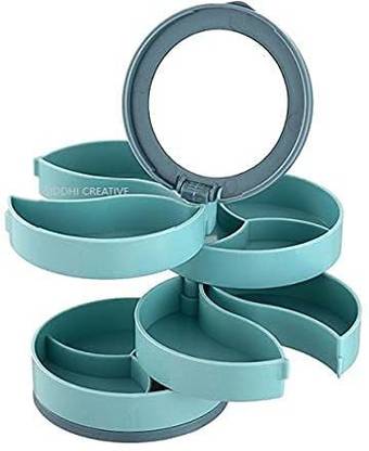 TOPHAVEN 4-Layer 360 Degree Rotating ROUND Jewellery Organizer Box Jewellery Vanity Box