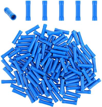 SK Electronics 50 Pcs Fully Insulated Straight Butt Connector (16-14) AWG Electrical Wire Crimp Connectors, Splice Crimp Connectors (BV-2) Wire Connector