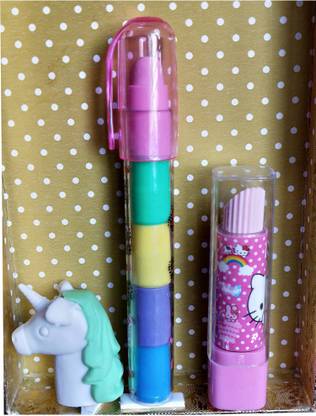 Meeko.com Lipstick eraser pop up eraser and Unicorn eraser Non-Toxic Eraser