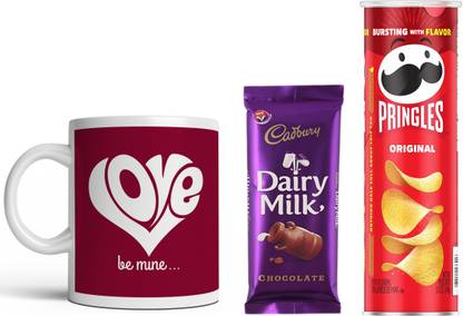 Atrum Shutrum Valentines Day Gift | Printed Ceramic Mug + Pringles Chips Can + Dairy Mil | Combo