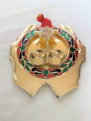 JUSTKRAFTS Acrylic Material Handmade Roli-Chawal Holder /Prasad Holder with Ganesha Decorative Showpiece  -  14 cm