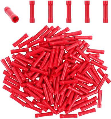 SK Electronics 50 Pcs Insulated Straight Butt Connector (22-16) AWG Electrical Wire Crimp Connectors, Splice Crimp Connectors (BV-1) Wire Connector