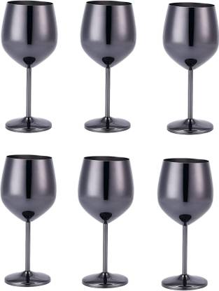 Dynore (Pack of 6) Stainless Steel Black Matte Wine Glass- Set of 6 Black Matte 250 ml Glass Set Wine Glass