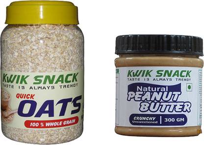 kwik snack COMBO OF UNSWEETENED PEANUT BUTTER CRUNCHY (300 GM) & QUICK OATS (500 GM) Combo