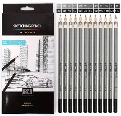 Craftacious Professional Drawing & Sketching Graphite Pencil Set (B-14B, HB, F, H-9H); Grade Pencil