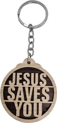 BLESSINGS Jesus Saves You Wooden Key Chain