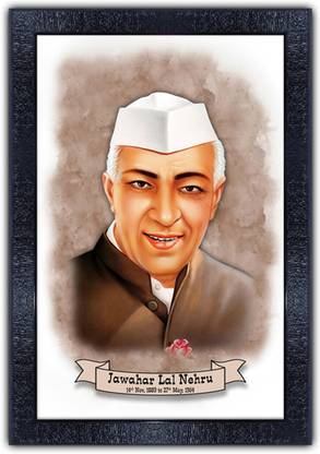 Poster N Frames Indian Freedom Fighter Jawaharlal Nehru with Wooden Synthetic Frame p-142 Digital Reprint 14 inch x 10 inch Painting