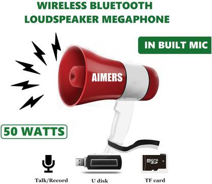 AIMERS Professional Portable 50 Watt Handled Megaphone Loud Speaker Trumpets Recording Speaker Horn with USB & SD Card Port for Announcing;Talk Record Play Siren Music Indoor, Outdoor PA System