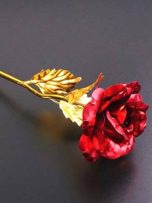 NERAPI Beautiful Love Red, Golden Shine Rose Stick Red, Gold Rose Artificial Flower