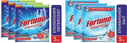 FORTUNE Dishwasher Detergent (3Unit x 1Kg) & Salt (3Unit x 1Kg) Dishwashing Detergent