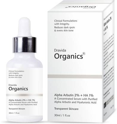 Dravida Organics Alpha Arbutin 2% + Hyaluronic Acid 1% Depigmentation Face Serum