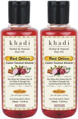 Satvayush Khadi Red Onion Oil with Extract Coconut Almond Castor Natural & Herbal Hair Oil
