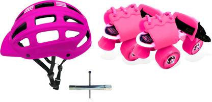 Jaspo Toddlers Baby Kids Junior Dual Adjustable Roller Skates Combo (Color: Pink) (Suitable for Age Group Up to 5 Years) Skating Kit