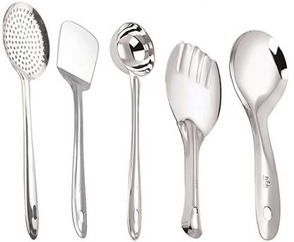 3D METRO SUPER STORE Stainless Steel Kitchen Tool Cooking and Serving Spoon Spatula, Set of 5 Kitchen Tool Set