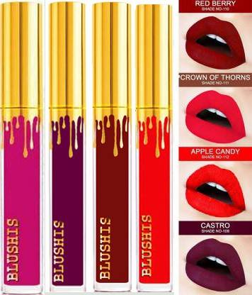 BLUSHIS Non Transfer Red Edition Liquid Matte Lipsticks Combo of 4
