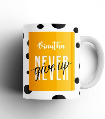 Beautum Never Give Up Vinutha Name Motivational White Ceramic Coffee NGTBW022959 Ceramic Coffee Mug