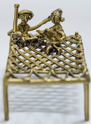 CHARPAI WITH COUPLE Brass Charpai Decorative Showpiece  -  6.8 cm