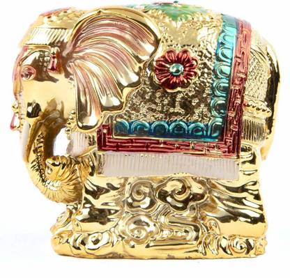 Skyble SUV_0 Golden Vastu Golden Elephant | Trunk Down for Strength Good Luck For Home Decorative Showpiece  -  10.5 cm