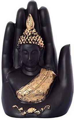 PraAsh - Buddha Palm Idol (Black and Golden) Decorative Showpiece  -  17 cm