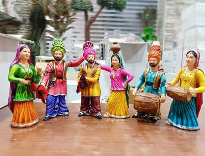 Nimisha Line Decor Set of 5 Idol Punjabi Bhangra Traditional Statue Decorative Showpiece  -  26 cm