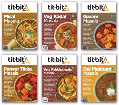Tit-Bit Indian Miracle Masala Mix Combo (Contains Misal masala, Veg kadai masala, Garam masala, Paneer masala, Veg Makkhanwala masala, Dal Makhani masala)
