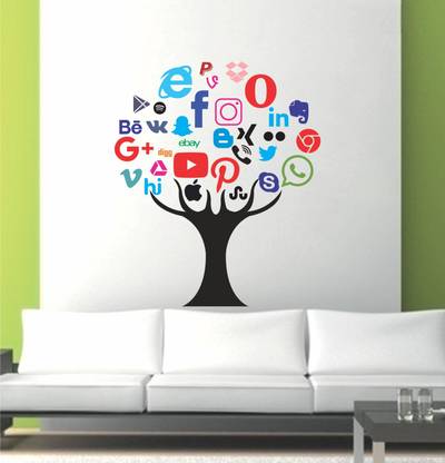 Divine studio 65 cm Social media network concept tree icons set Wall decal s Self Adhesive Sticker