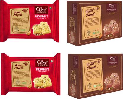 Crave Eatables Soan Papdi 200g Pouch (Pack Of 2) / Chocolate Soan Papdi 200g (Pack Of 2) Box