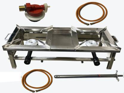 SURYALAXMI 12*26 STEEL DOUBLE GAS BHATTI FOR HOME|HOTEL|RESTAURANT | FULL FITTINGS | Stainless Steel Manual Gas Stove