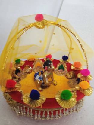 Kanha Laddu Gopal CARRY Basket With Double METAL Handle Size Large 5 to 6 Jhula