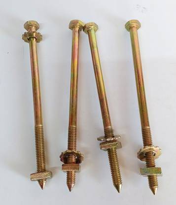 NR TRDERS Nut & Bolt Set Cot Bolt 8 inch (10 mm Thread) 4 Pcs