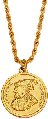 M Men Style Chhatrapati Shivaji Maharaj Rajmudra Locket With Rope Chain Gold-plated Brass Pendant