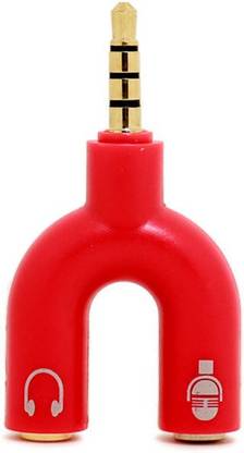 KAELAN Red Red 3.5mm U Shape 3 Pin 1 Male to 2 Female EP Stereo Jack Audio Mic Splitter Phone Converter