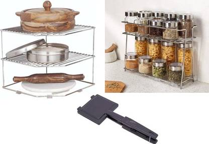 Somkala Presents Combo Pack of Gas Toaster,Multipurpose Steel Corner & Spice Containers Kitchen Rack