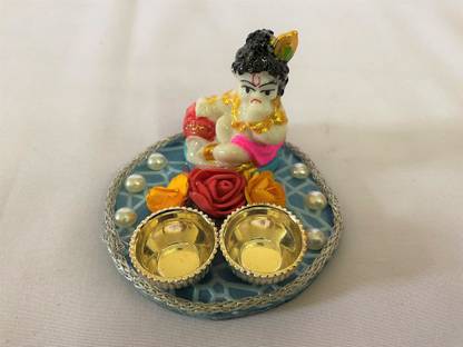 JUSTKRAFTS Fancy Roli Chawal Platters / Prasad Holders / Haldi Kumkum Holder Decorative Showpiece  -  6 cm