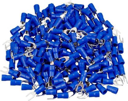 SK Electronics 50 Pcs Insulated Fork U-Type Wire Connector Electrical Crimp Terminals 16-14 AWG Fit Wire Size: 1.5-2.5mm² Copper Fork Type Wire Lug, Battery Cable Ends, Wire Connector