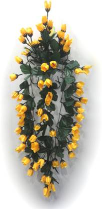 OM COLLECTIONS Artificial Creeper Hanging Flower Yellow Rose Artificial Flower  with Pot