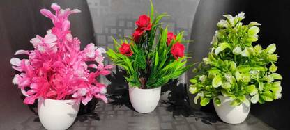 3dome Set of 3 Table Flower port Bonsai Artificial Plant  with Pot