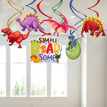 Prihit 6 Pieces Multicolor Dinosaur Jurassic World Birthday Hanging Swirl Supplies