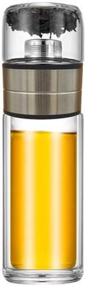JustProducts Borosilicate Glass Infuser Bottle Insulated with Filter Mesh for Tea/Coffee 400 ml Flask