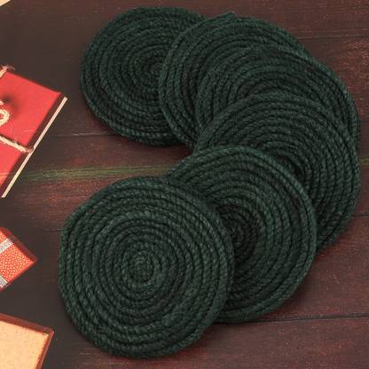 Jute handicraft Round Reversible Jute Coaster Set