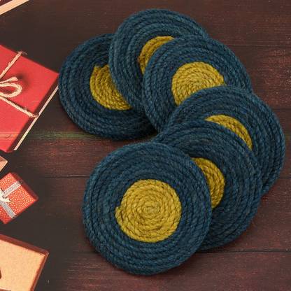 Jute handicraft Round Reversible Jute Coaster Set