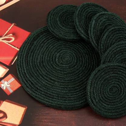 Jute handicraft Round Reversible Jute Coaster Set