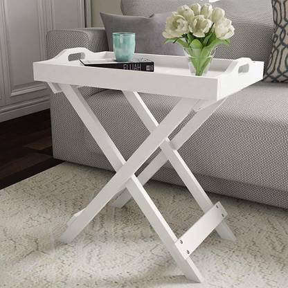 plantzy Foldable Tea Table with X Shape Legs/Side Table End Table with Detetchable Tray Engineered Wood Coffee Table